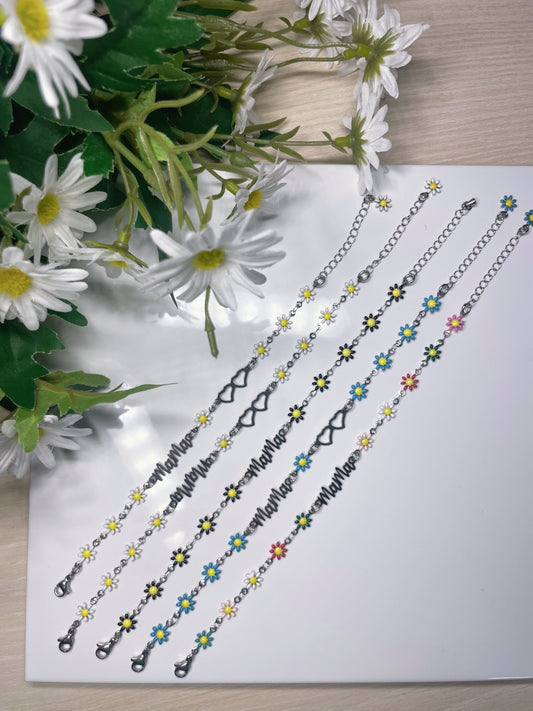 Pulsera "Mamá" Floral – Acero Inoxidable