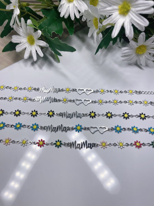 Pulsera "Mamá" Floral – Acero Inoxidable