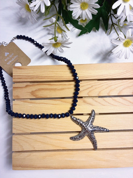 🌊 Gargantilla "Estrella de Mar" – Cristales Facetados y Amuleto Marino